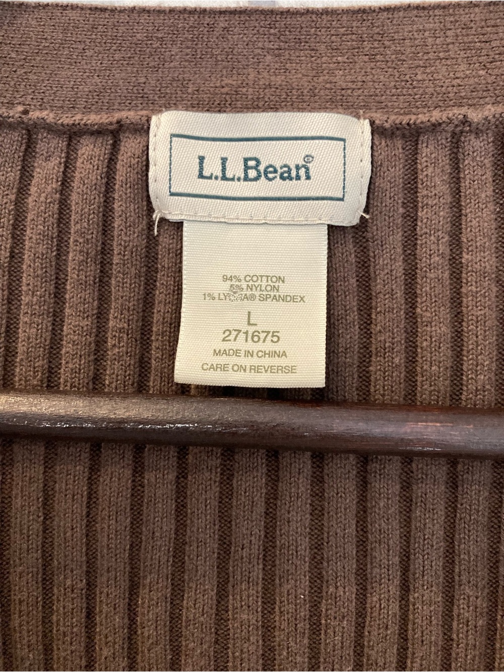 L.L. Bean Chocolate Brown Ribbed V-Neck Button Cardigan - Picture 2 of 6